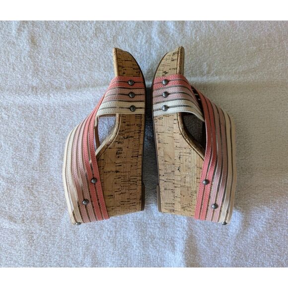 Lucky Brand Mykayla Cork Wedge Sandals 8.5 Striped Slide Platform NWOT - Picture 4 of 10